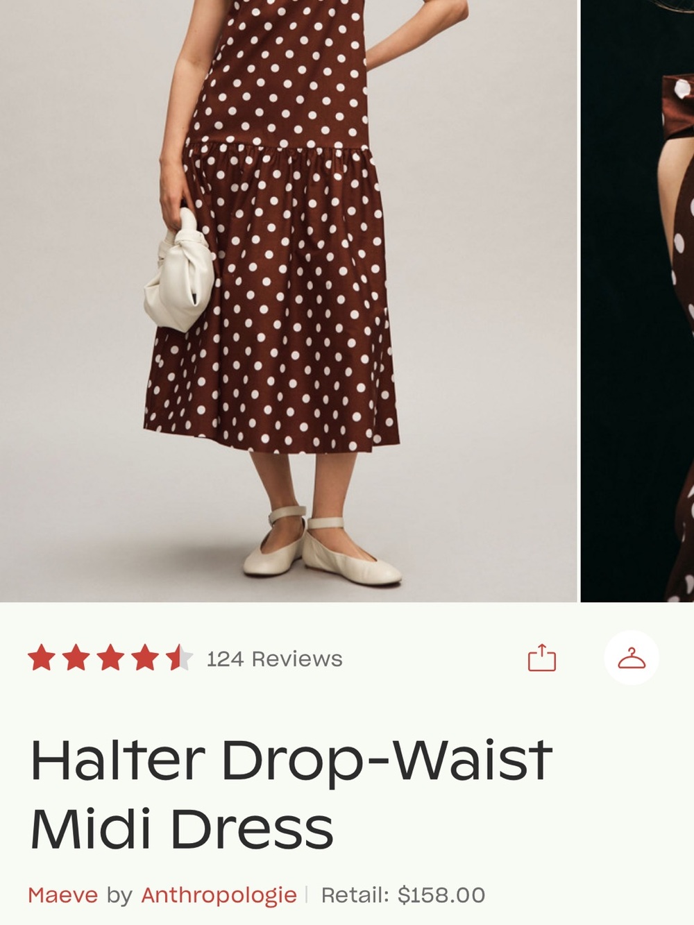 Anthropologie Halter Drop-Waist Midi Dress Polka Dot 🤎🤍